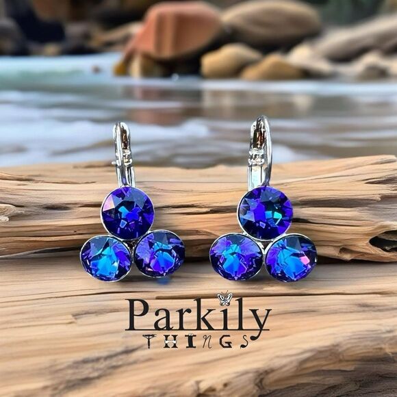 Handcrafted earrings with heliotrope Swarovski crystal - Picture 1 of 4